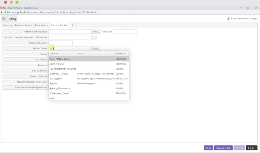 screenshot of Redwood RunMyJobs